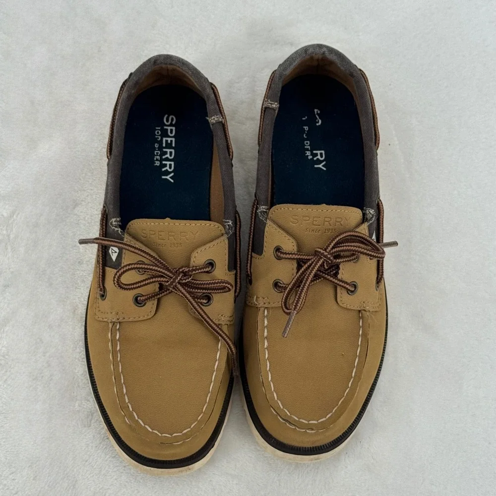 Sperry Leeward Sport Boat Shoes Boys Size 3M Tan Brown Nautical Sperry Topsider